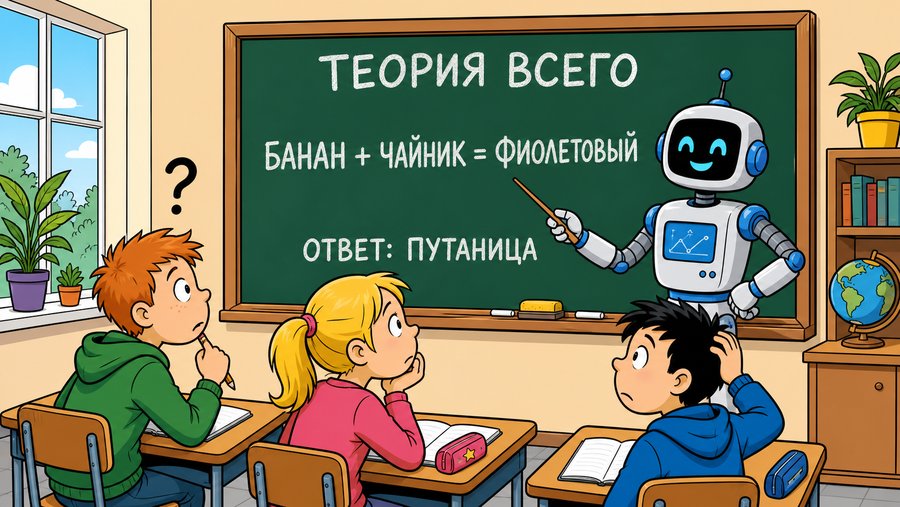 Робот уверенно объясняет у доски бессмысленные формулы, ученики в недоумении